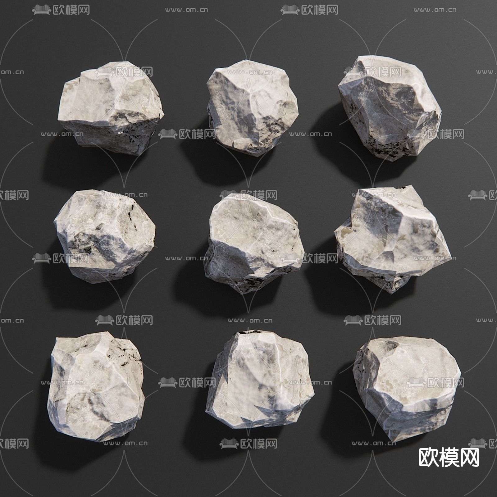 现代石头石块鹅卵石组合3d模型