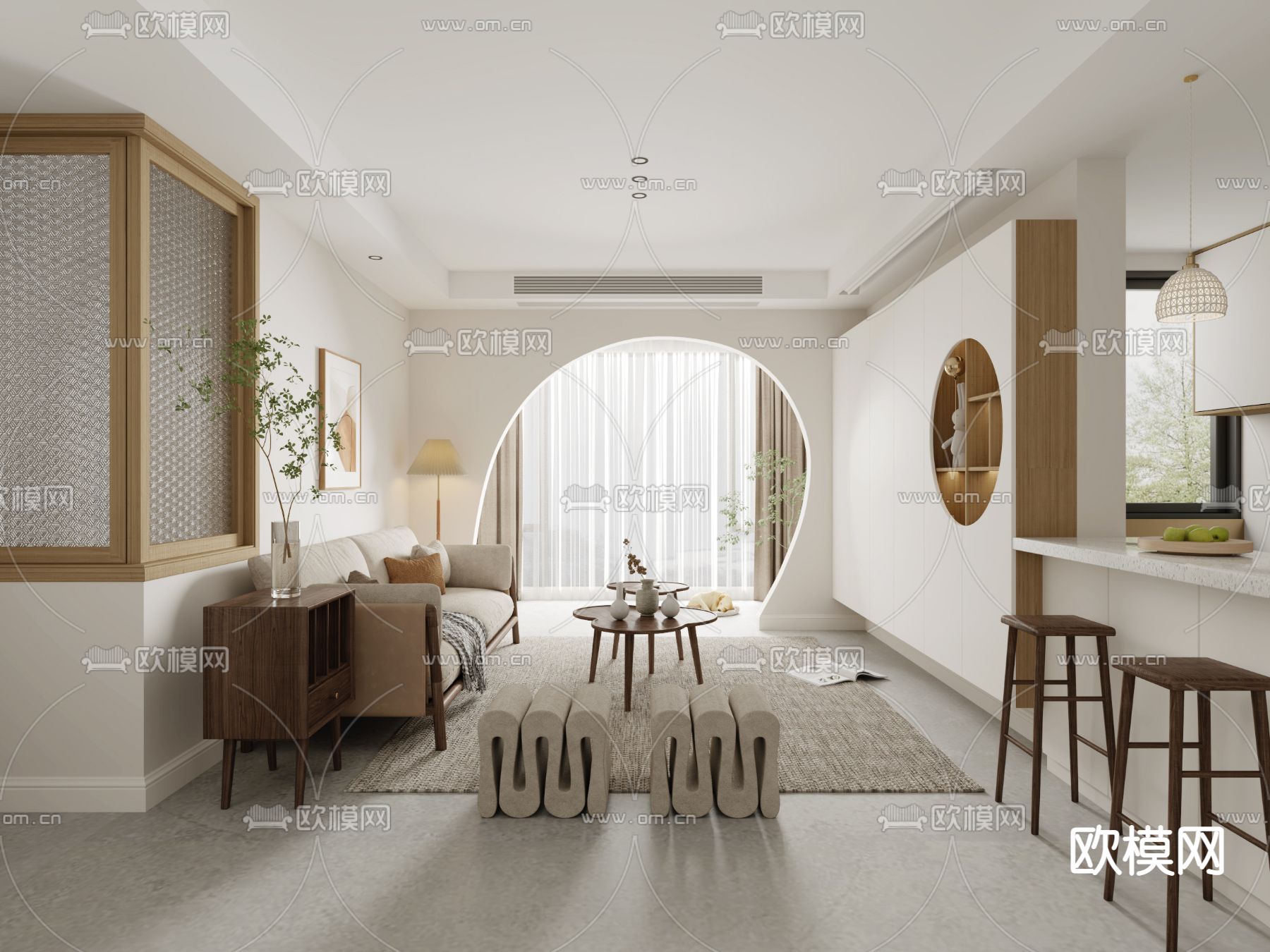 北欧客厅su模型下载（渲染图1）