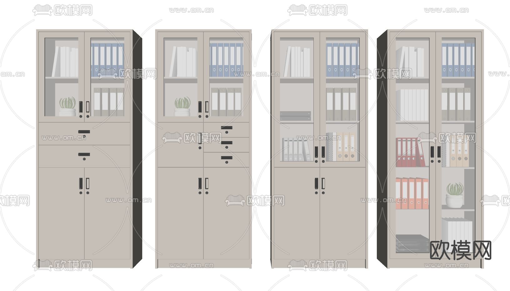 现代档案柜文件柜铁皮柜su模型下载（渲染图2）