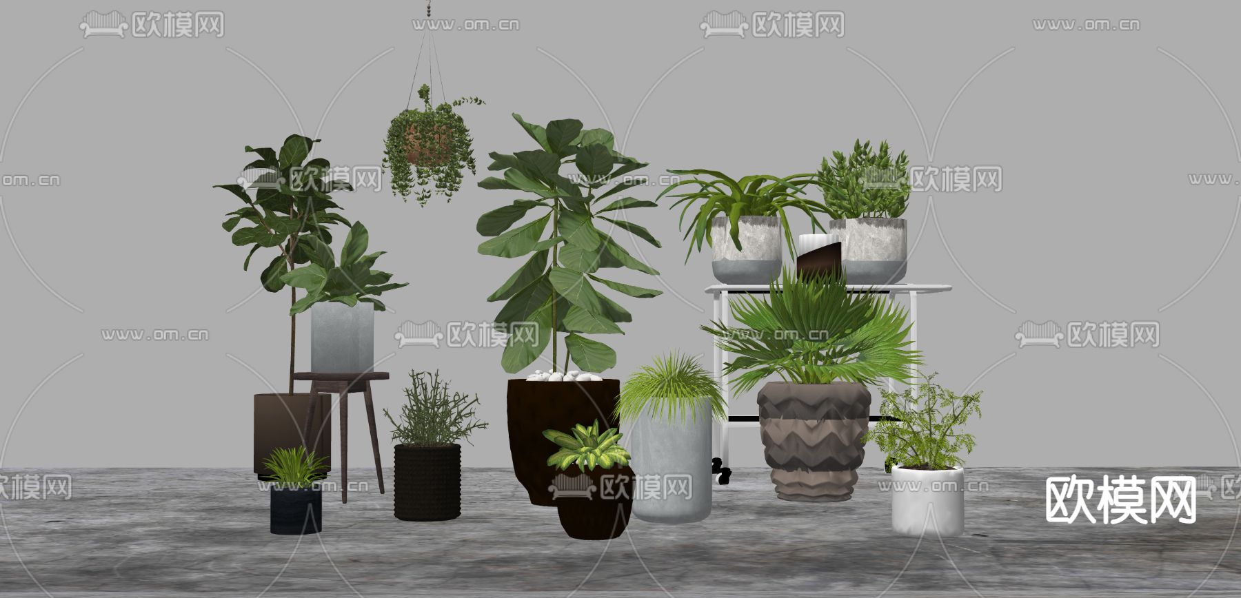 现代多肉盆栽su模型下载