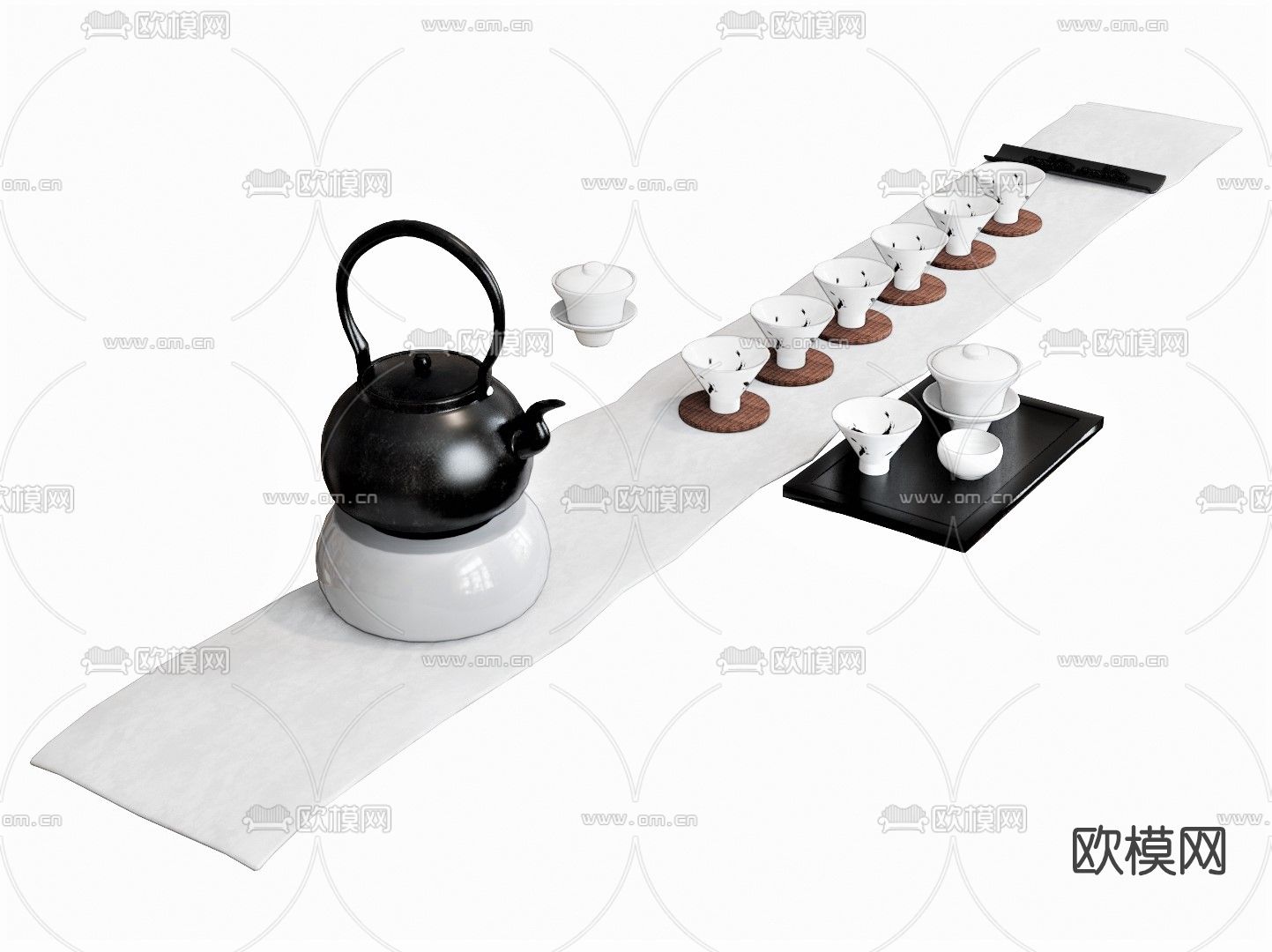 现代茶杯茶壶茶具su模型