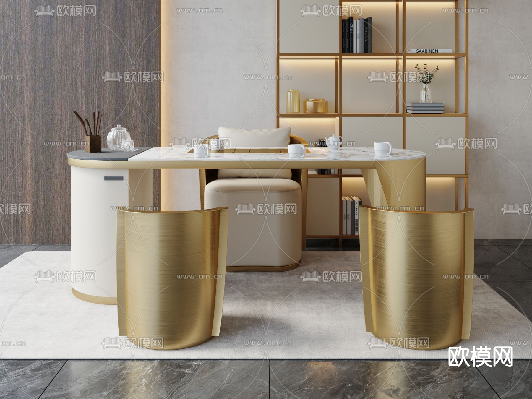 现代轻奢茶桌椅3d模型下载