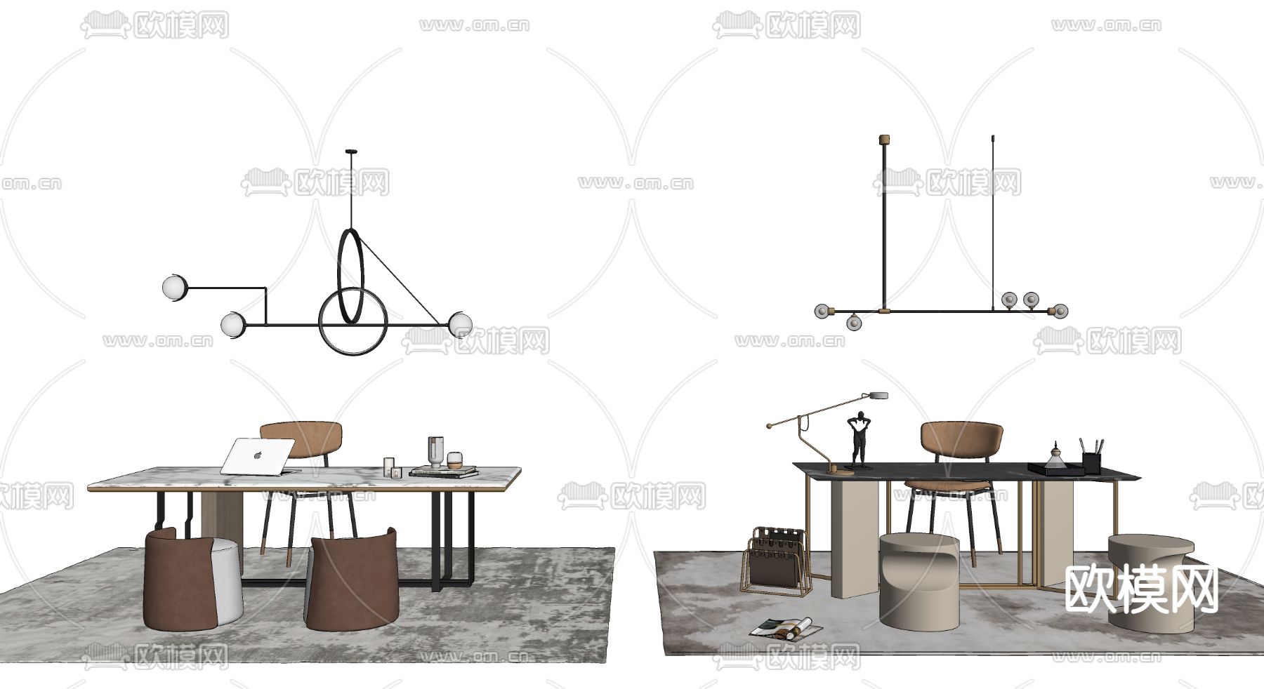 现代简约书桌椅su模型下载