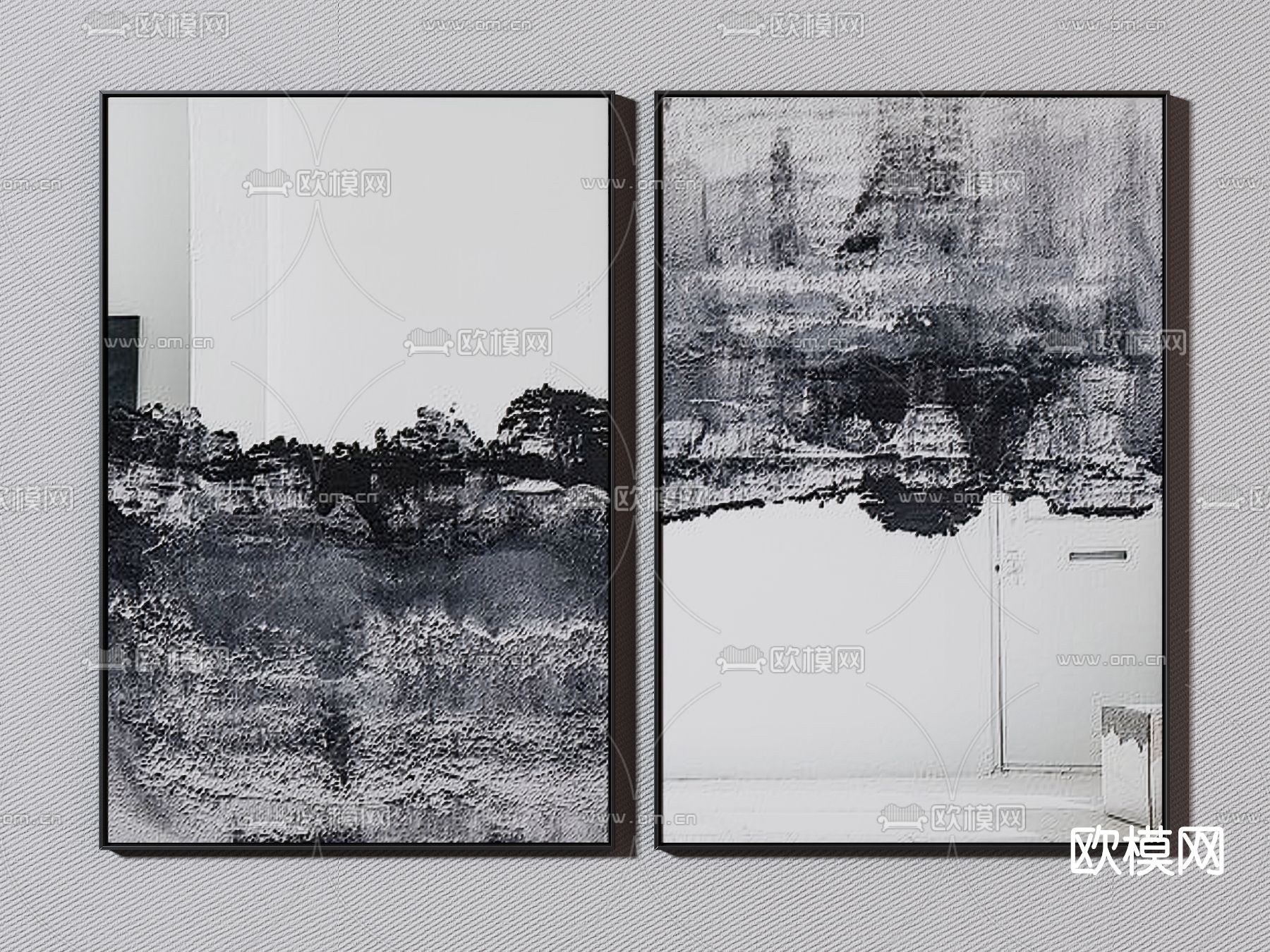 侘寂抽象装饰画su模型下载