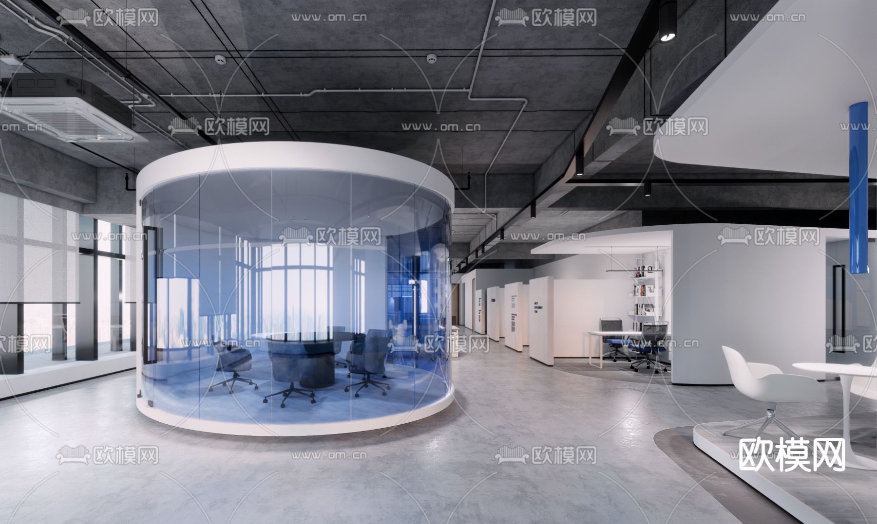 现代办公室会议室su模型下载（渲染图1）