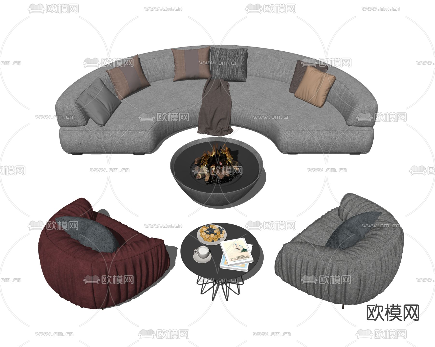 现代布艺多人沙发su模型下载