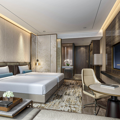  现代酒店双床客房su模型 