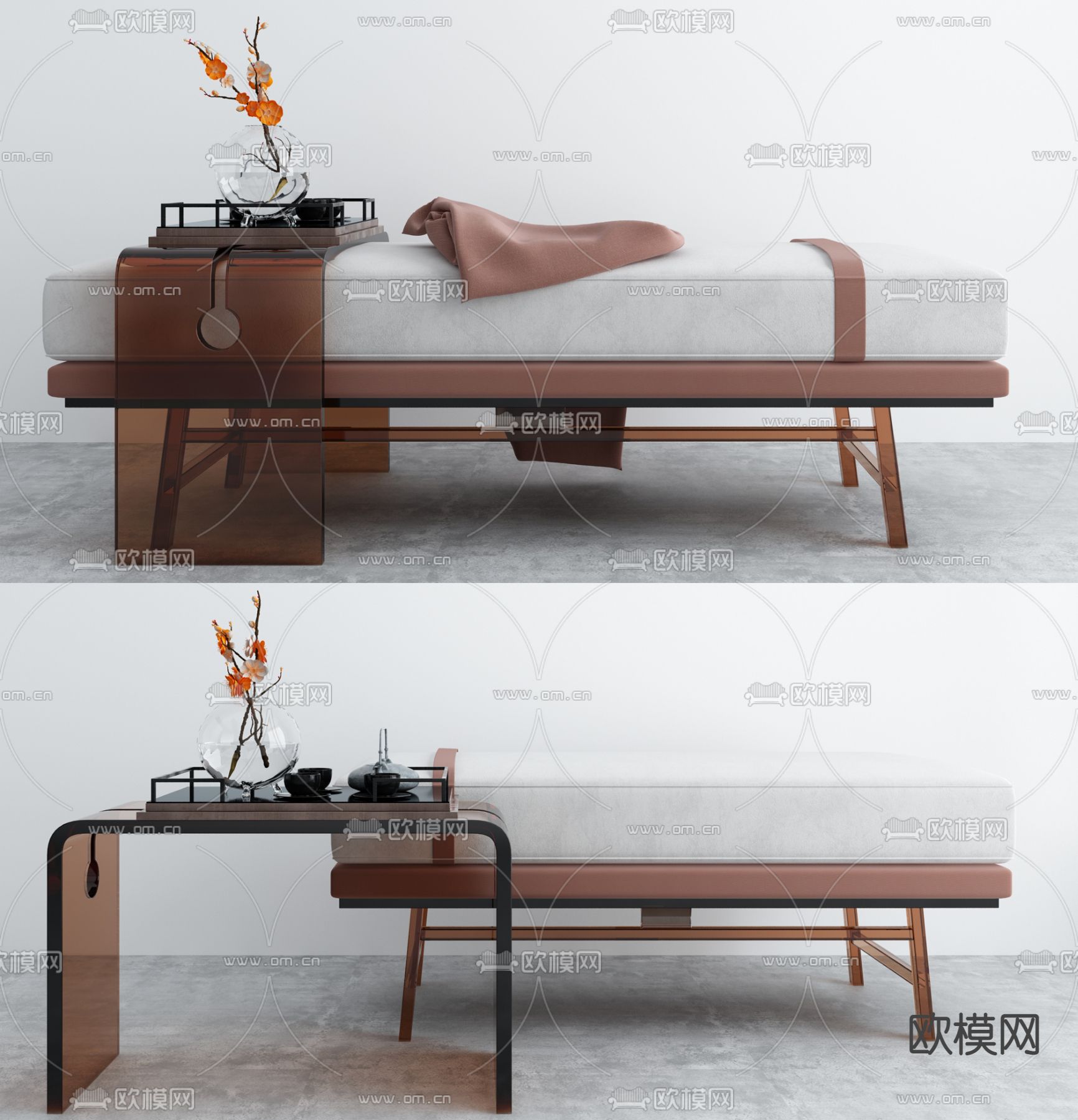 现代布艺床尾凳脚踏3d模型下载