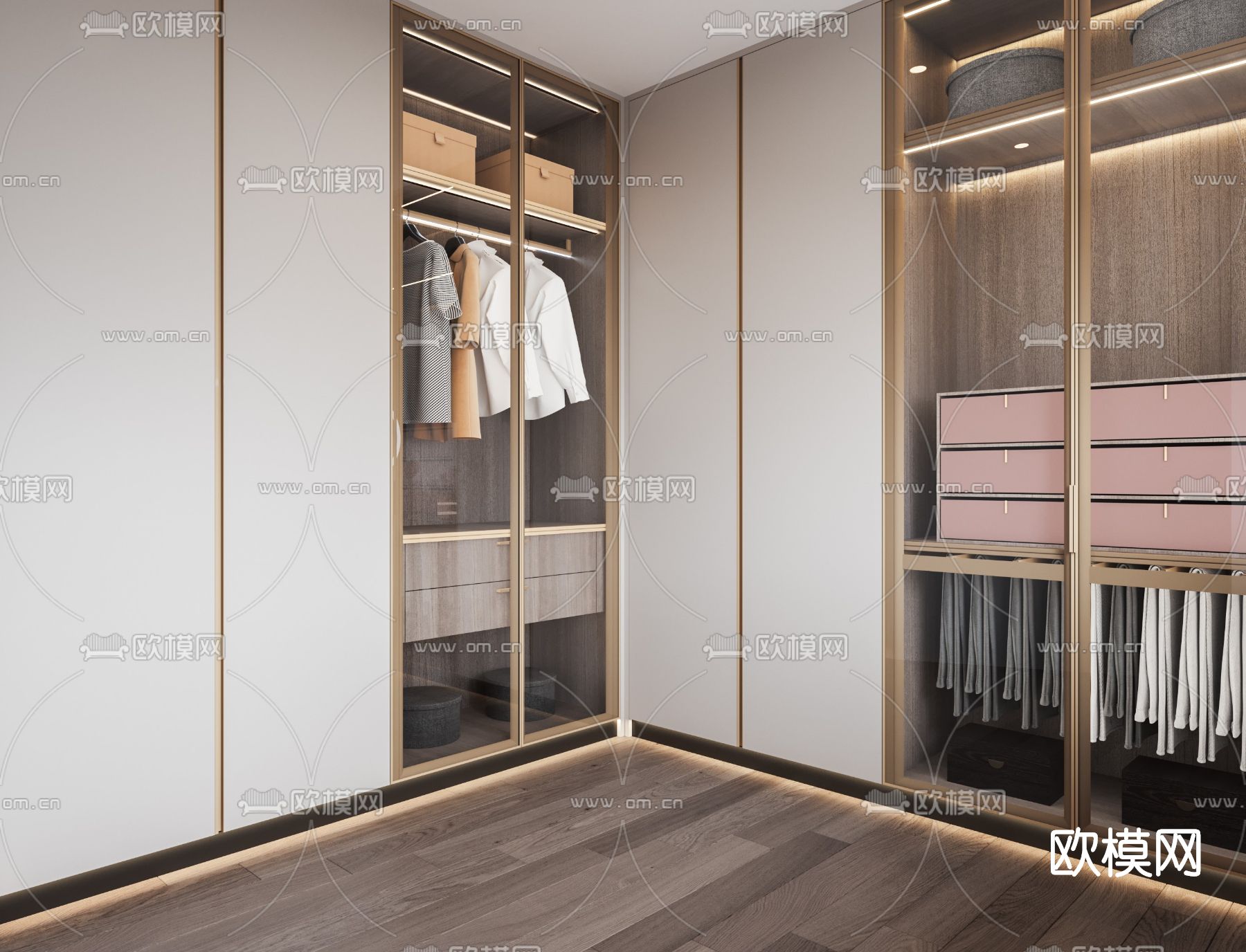 现代轻奢衣帽间3d模型下载（渲染图3）