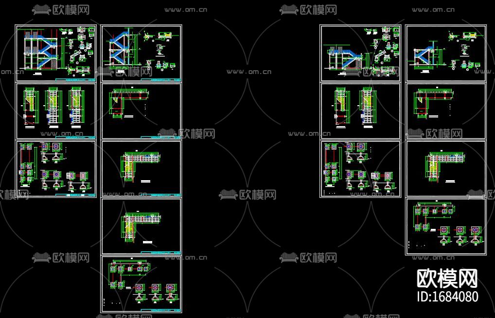 室外钢爬梯结构施工图下载（渲染图6）
