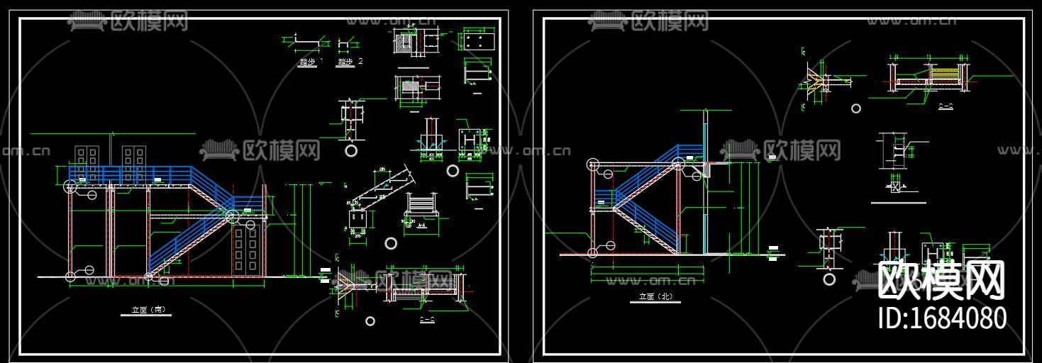 室外钢爬梯结构施工图下载（渲染图5）
