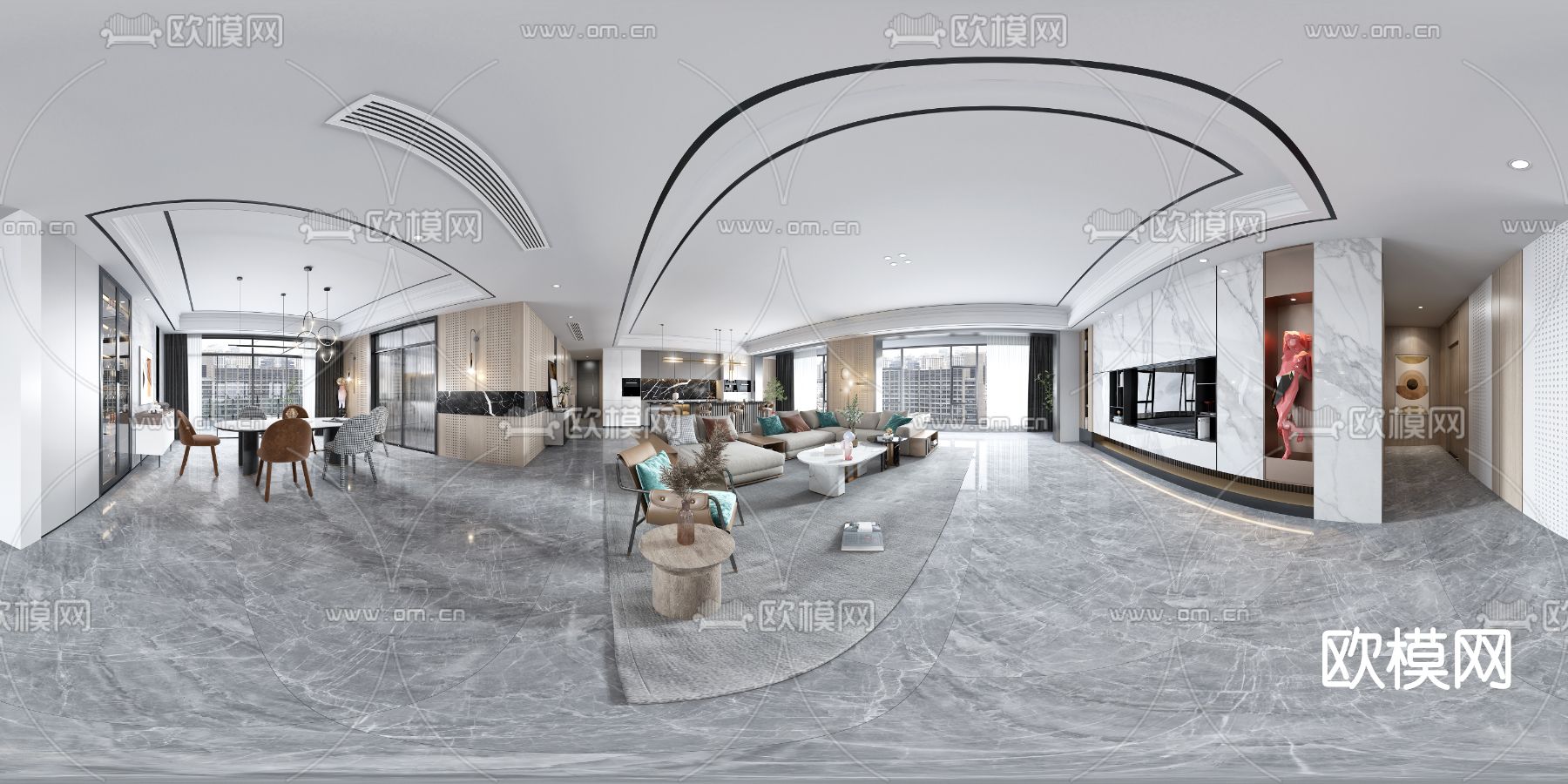 现代轻奢客餐厅vr全景3d模型