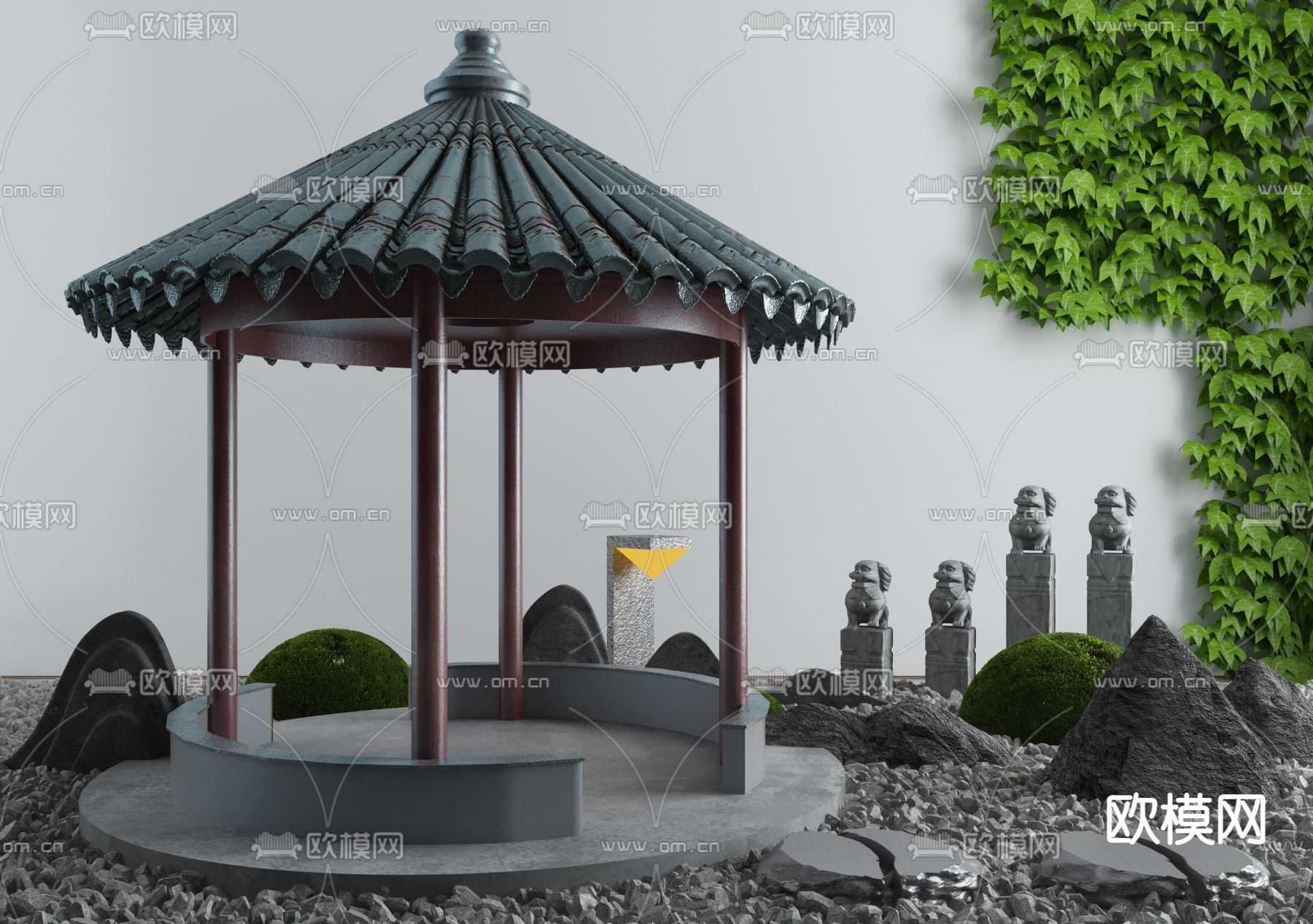 新中式凉亭景观小品3d模型下载