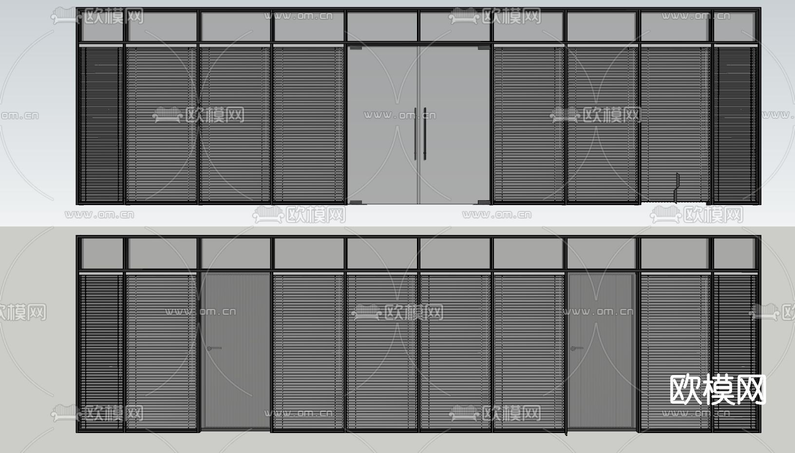 现代玻璃幕墙隔断su模型下载（渲染图2）