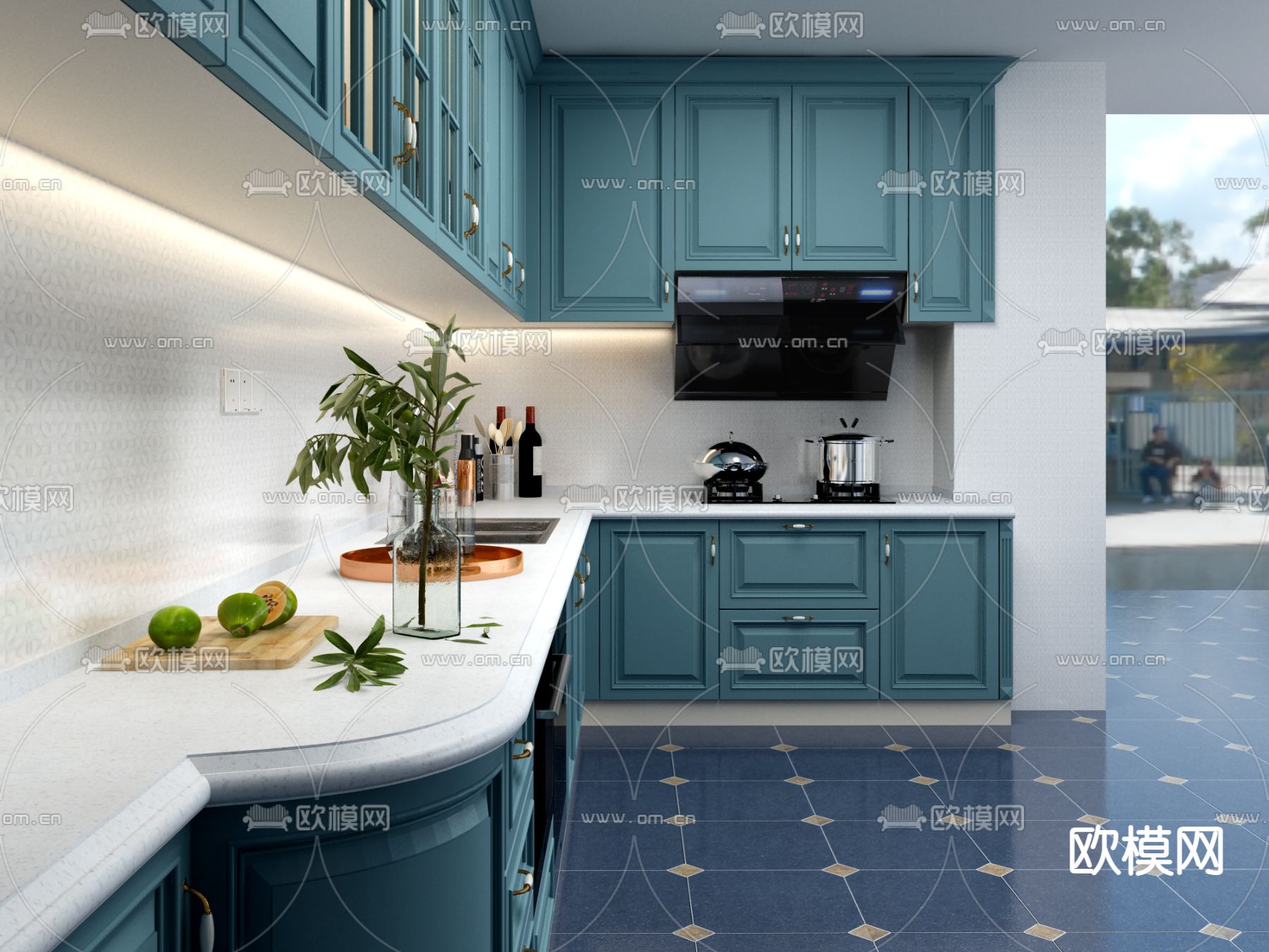 欧式橱柜操作台3d模型下载（渲染图3）