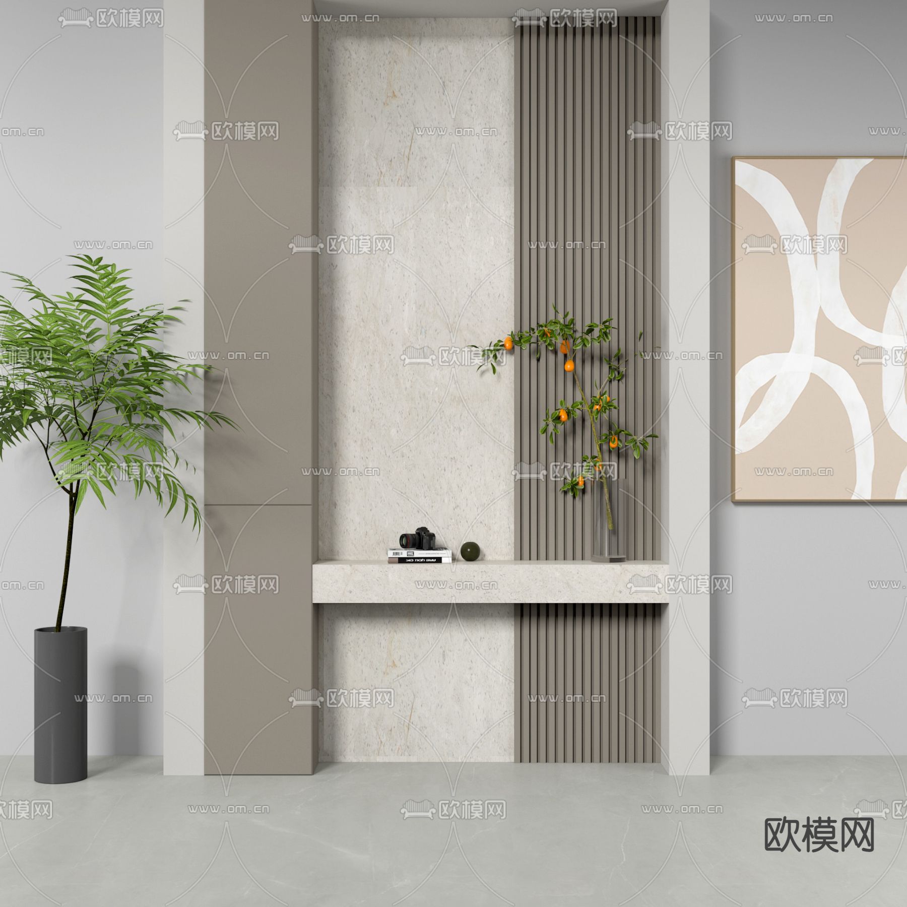 现代端景条案3d模型