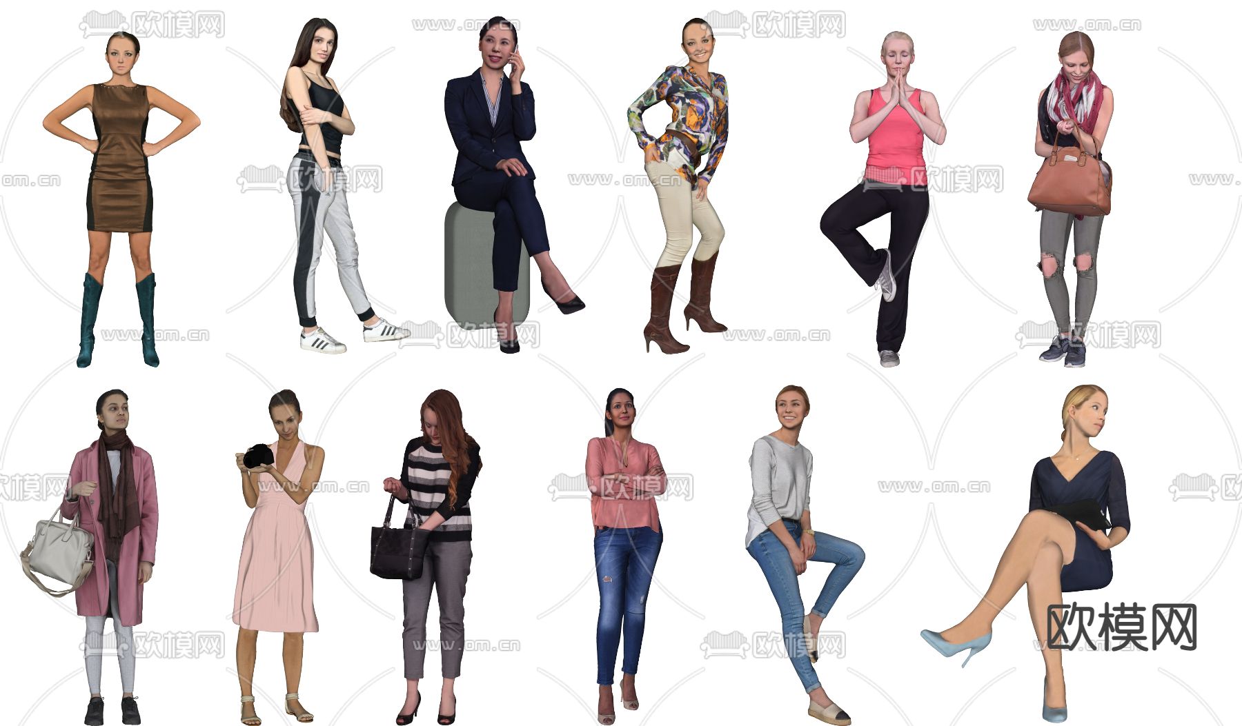 现代3D人物女人su模型下载