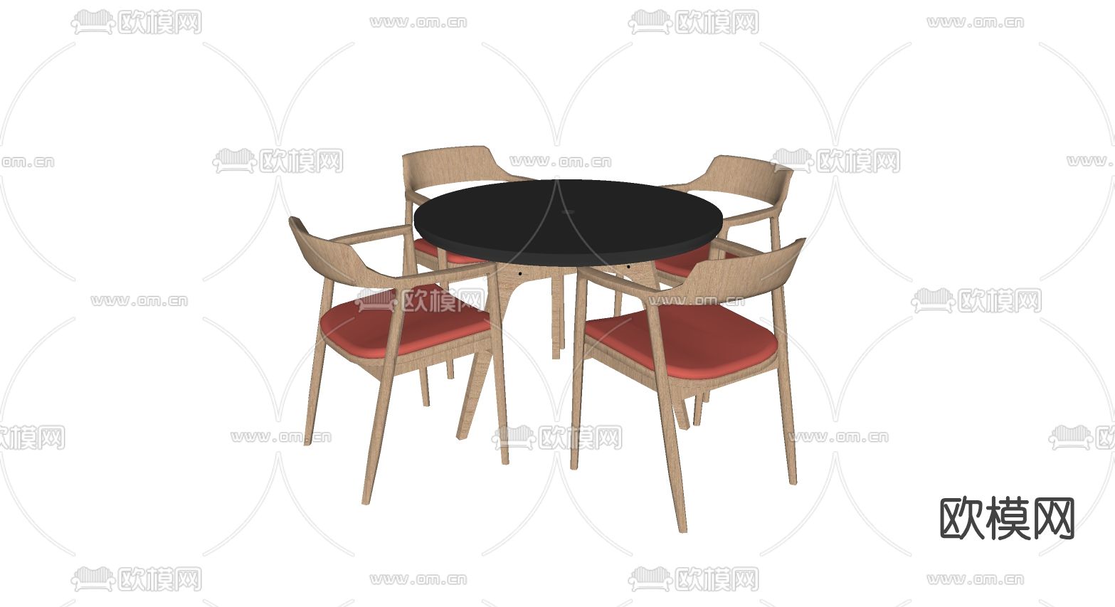 现代圆形餐桌椅su模型下载（渲染图2）