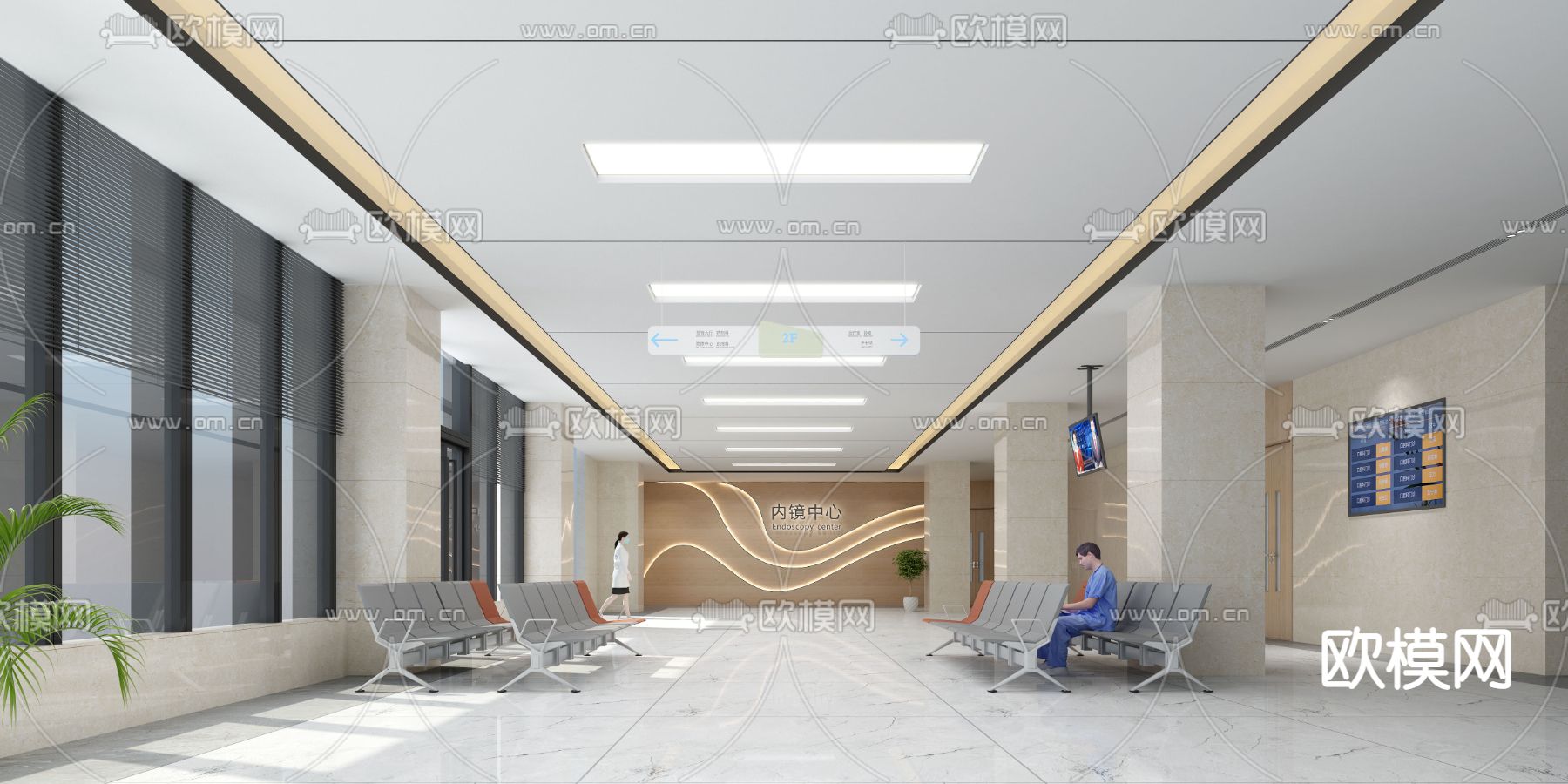 现代医院公共等候大厅3d模型下载
