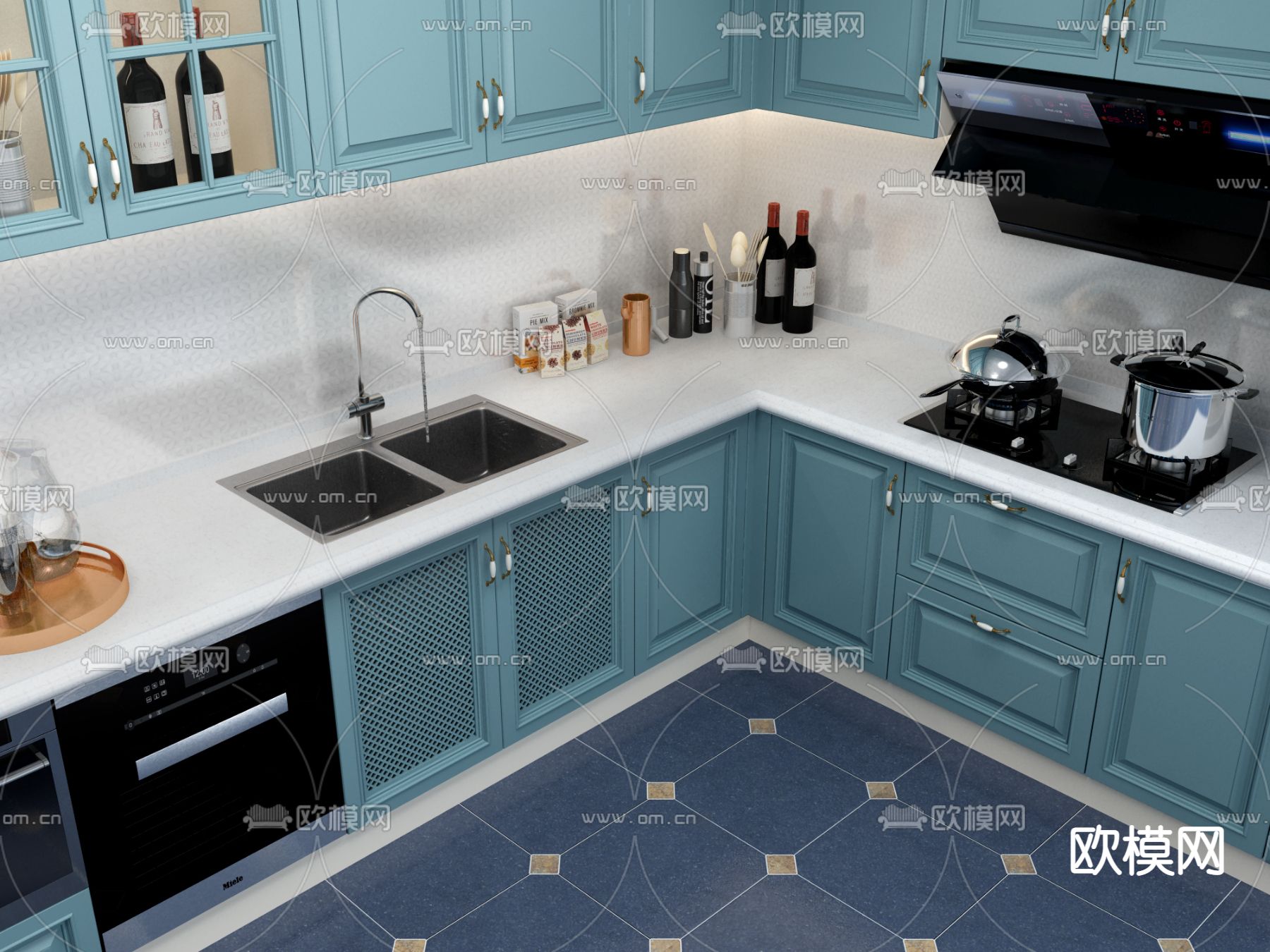 欧式橱柜操作台3d模型下载（渲染图1）
