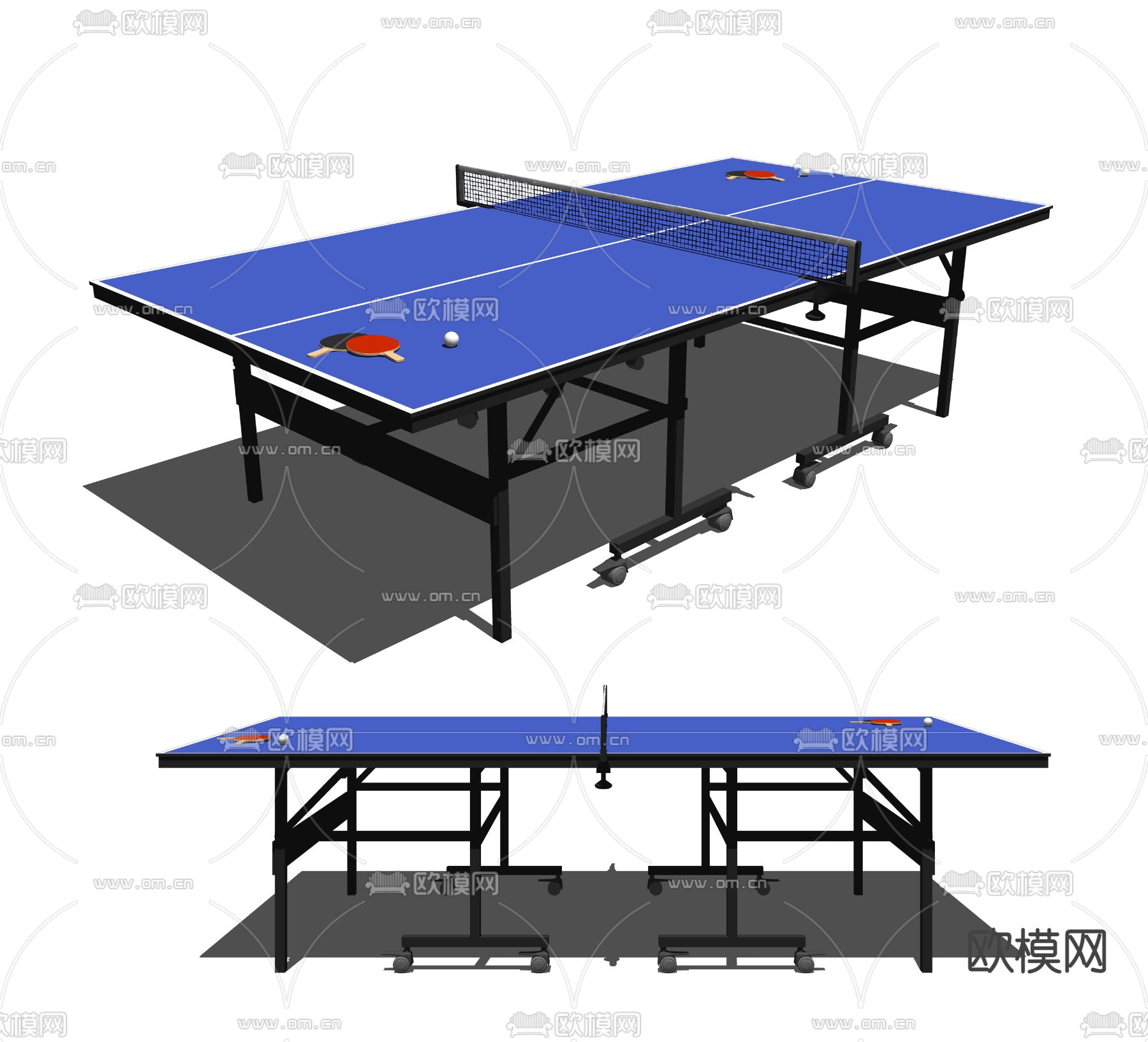 现代乒乓球台su模型下载