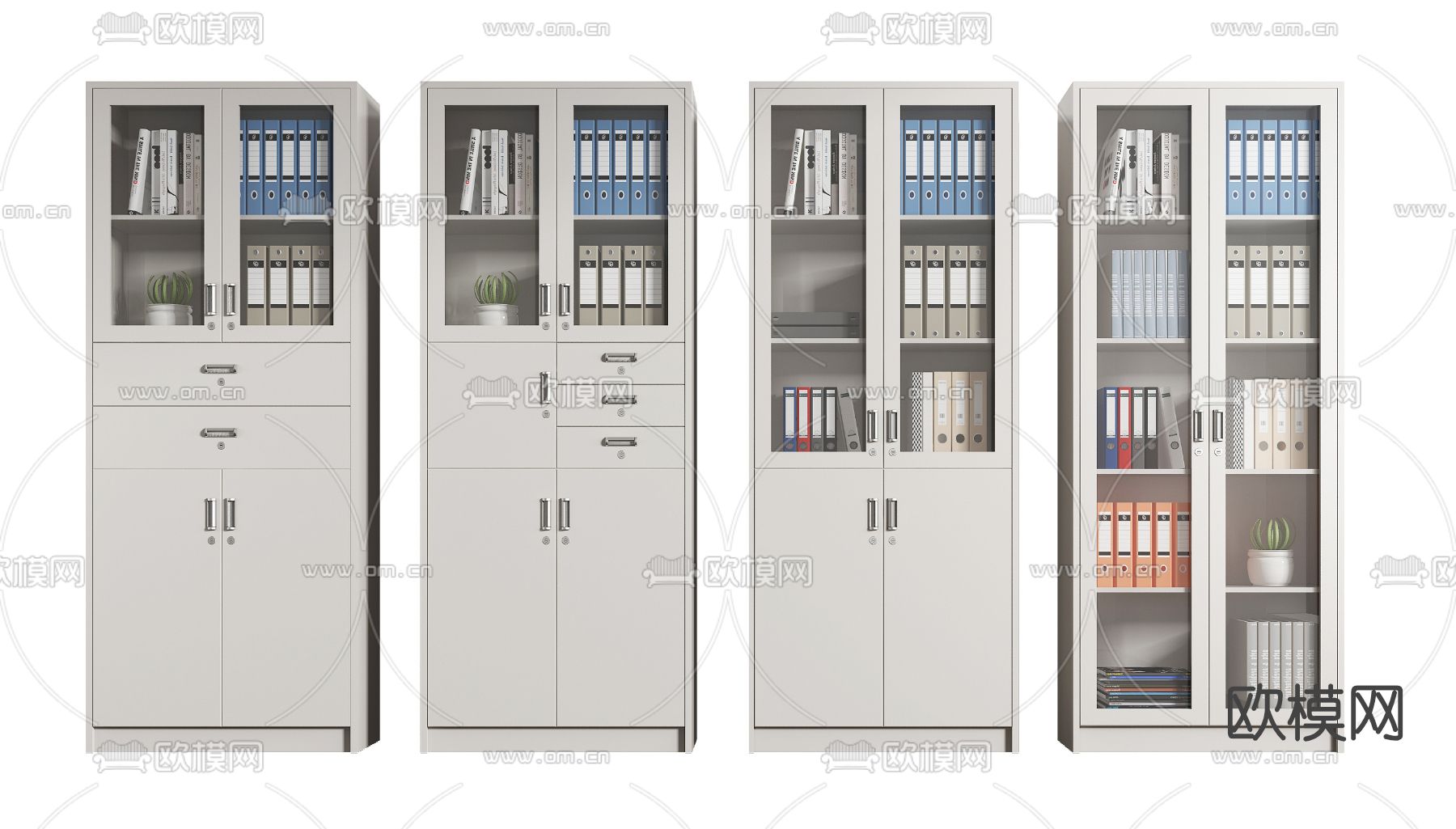 现代档案柜文件柜铁皮柜su模型下载（渲染图1）