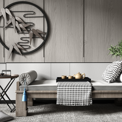  新中式轻奢沙发凳su模型 