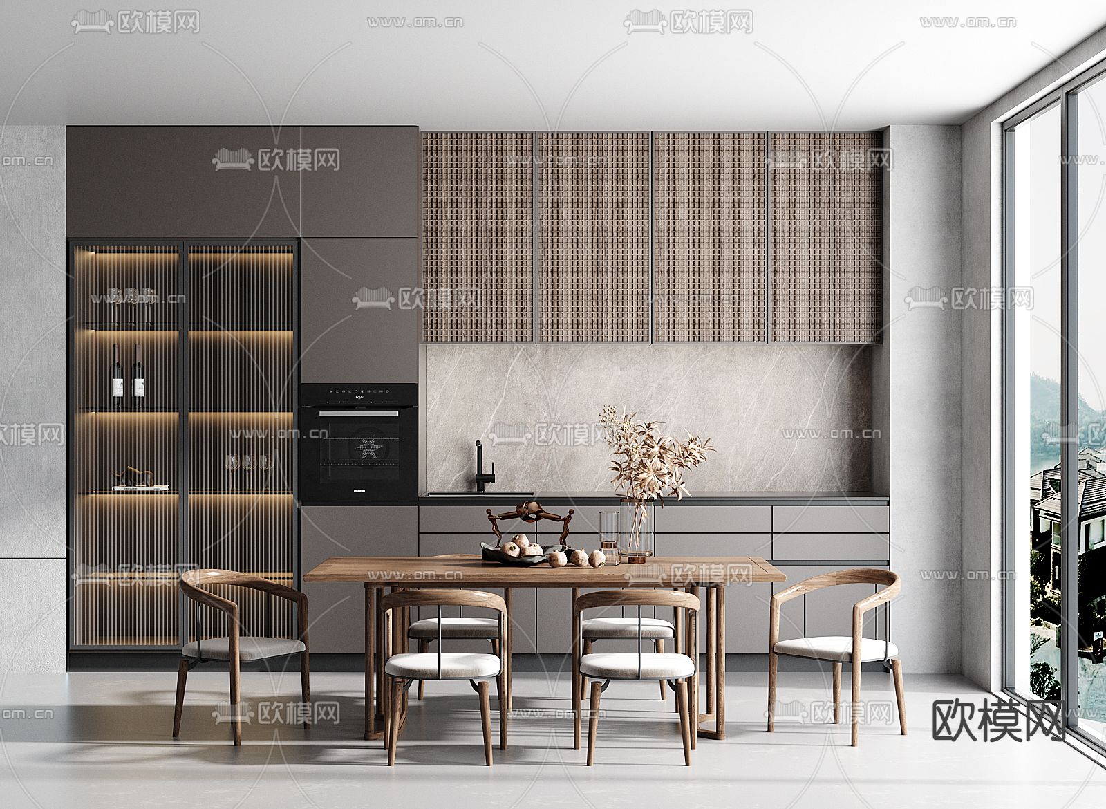 北欧实木餐桌椅3d模型