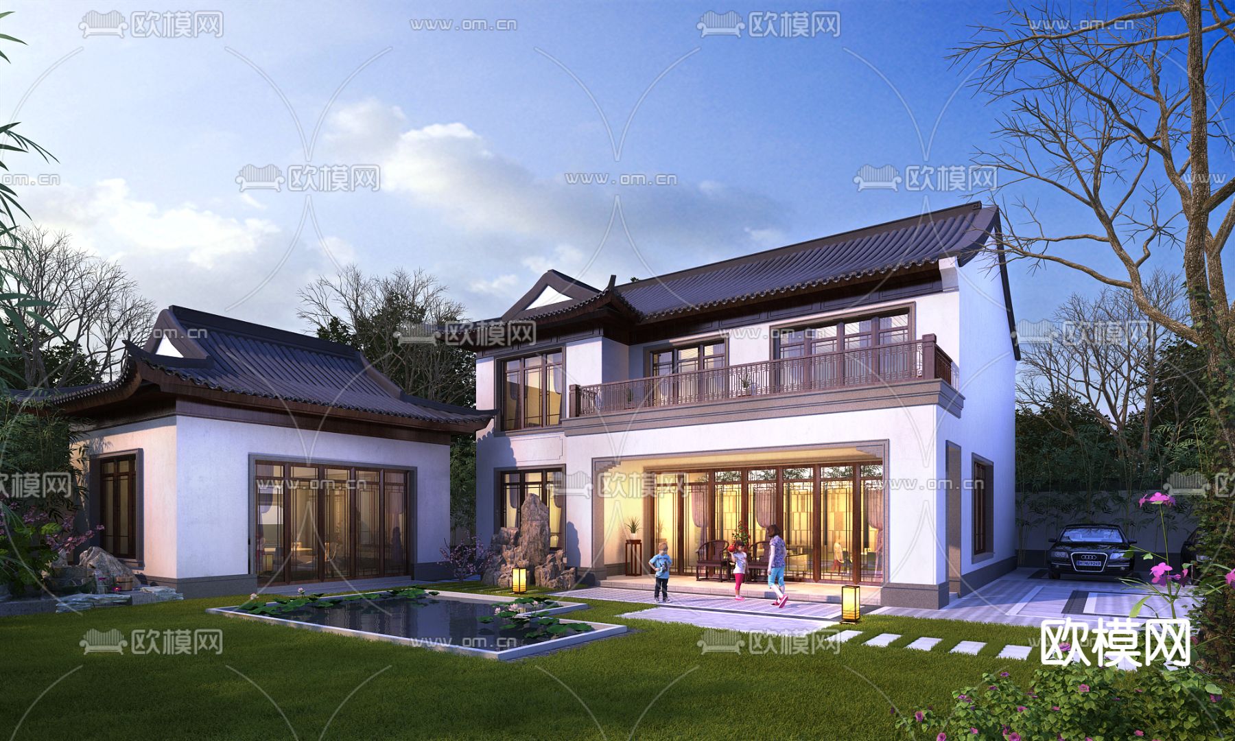 中式别墅建筑外观3d模型