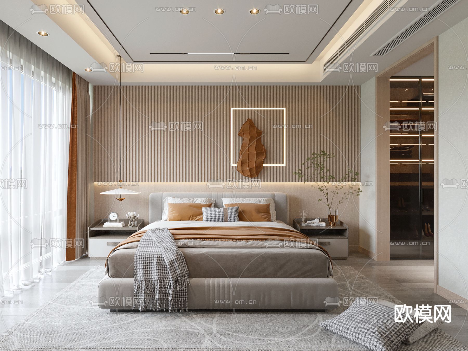 现代轻奢卧室主人房3d模型下载