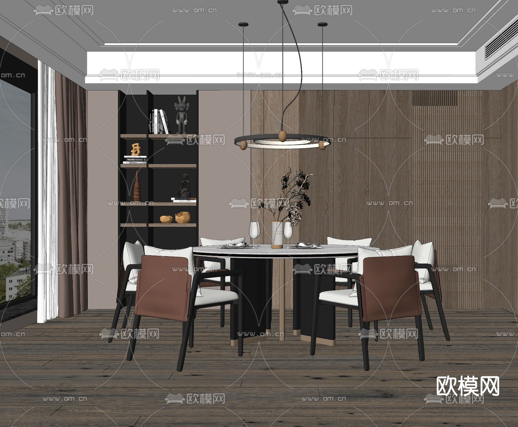 新中式轻奢餐桌椅su模型下载（渲染图2）