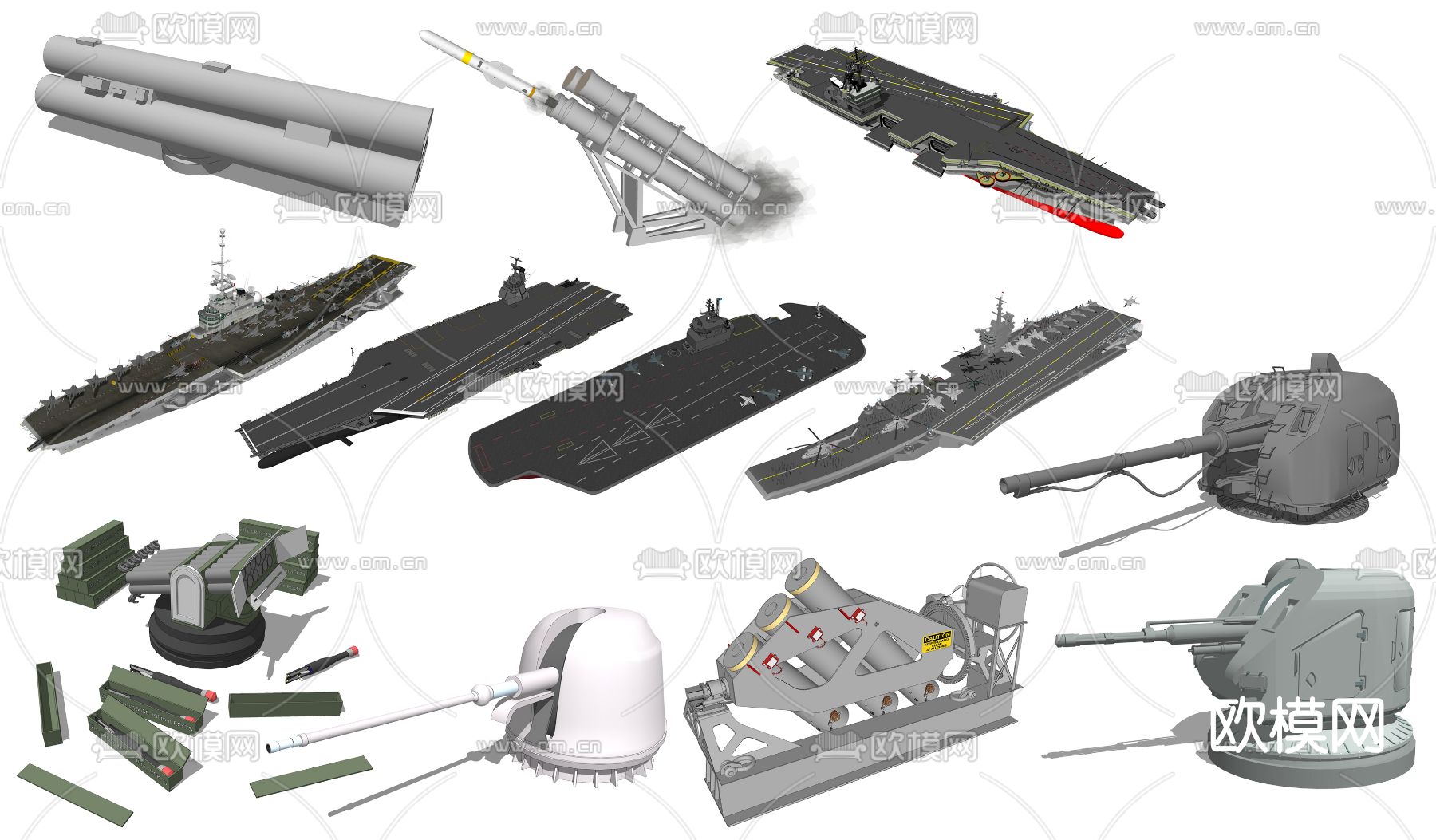 现代航空母舰军事器材su模型下载