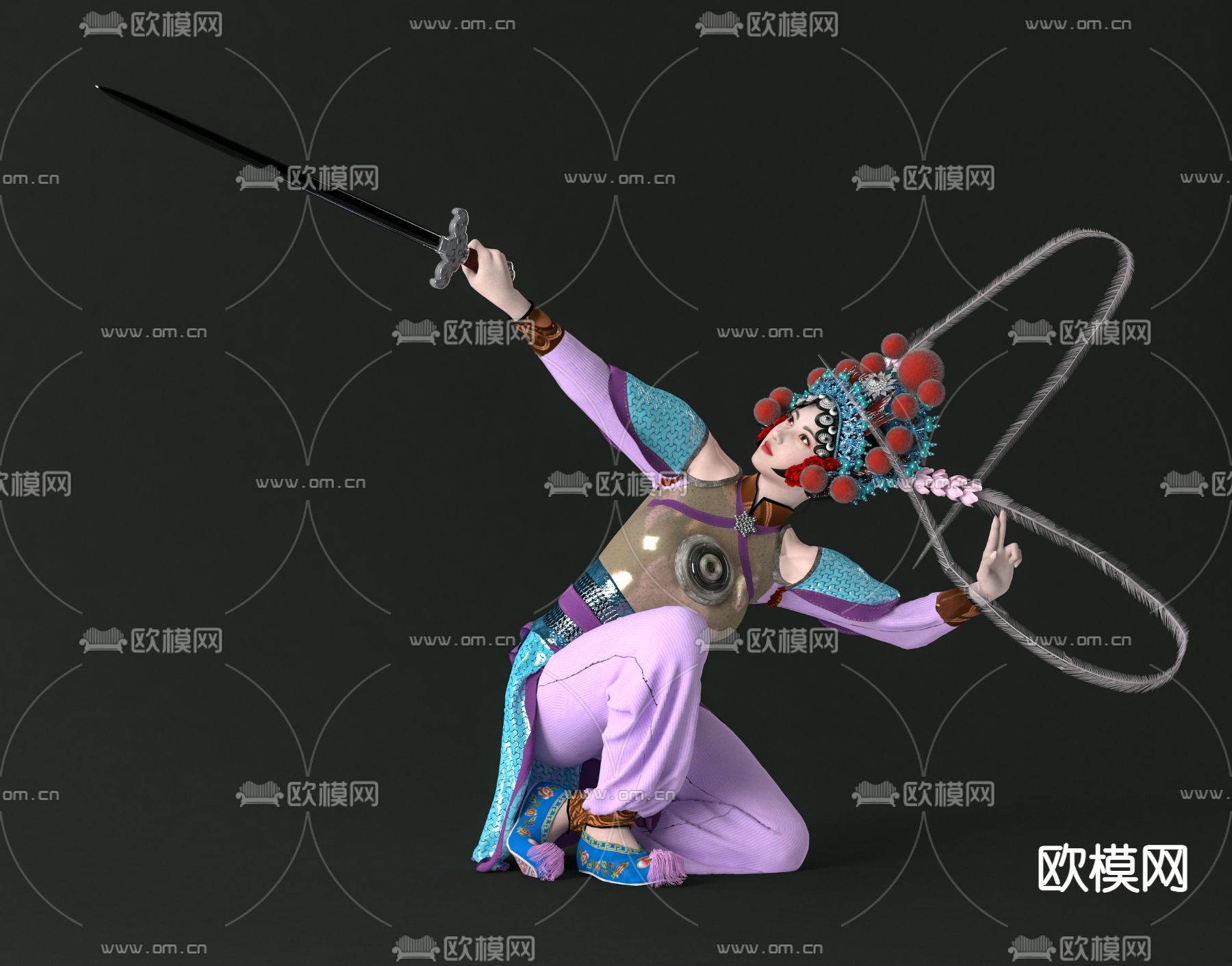 中式京剧女性人物3d模型