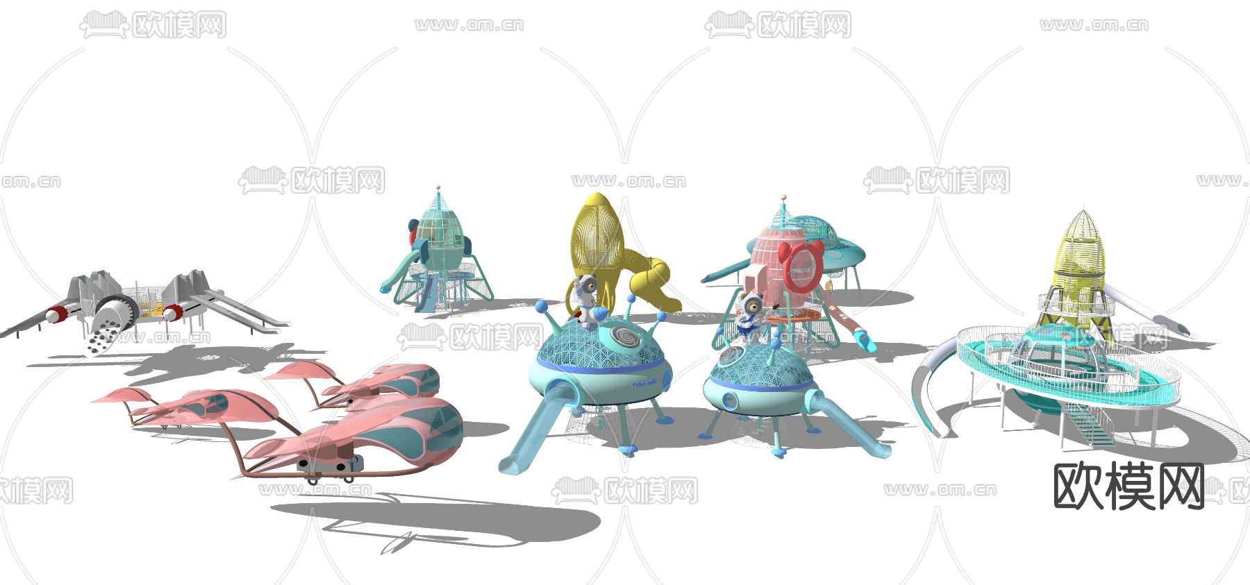 现代太空主题儿童滑梯游乐设施su模型下载