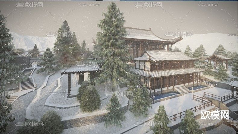 中式古建寺庙su模型下载（渲染图1）