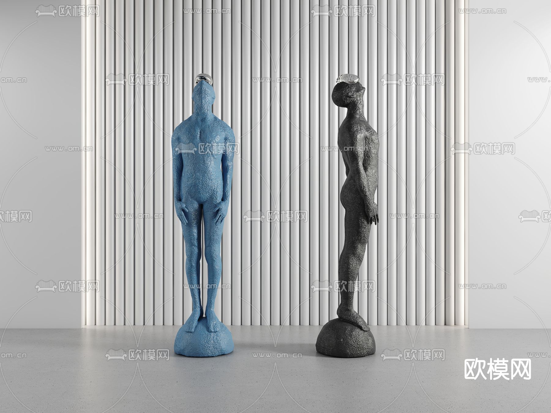 现代人物雕塑su模型下载（渲染图1）