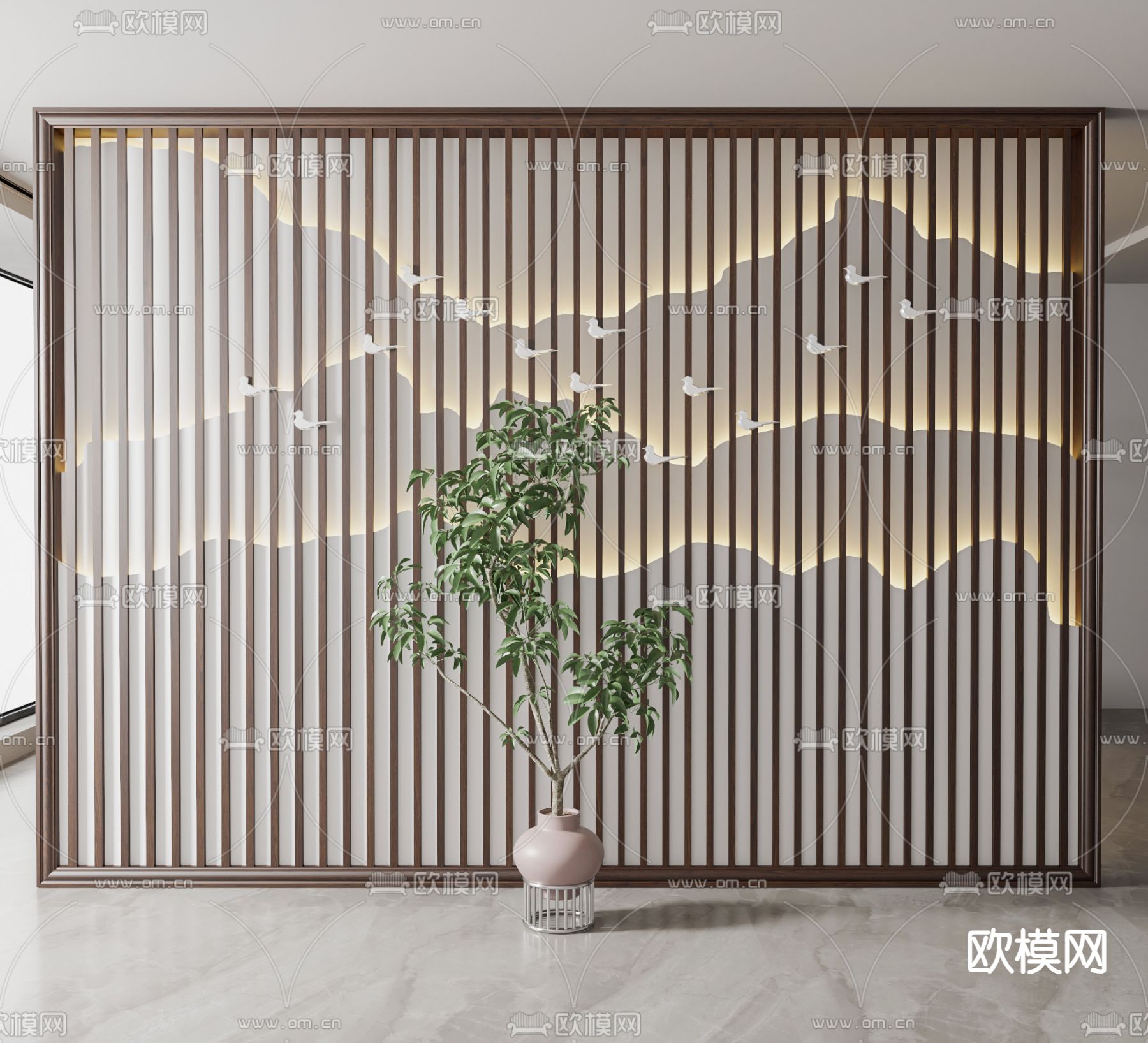 新中式背景墙隔断3d模型