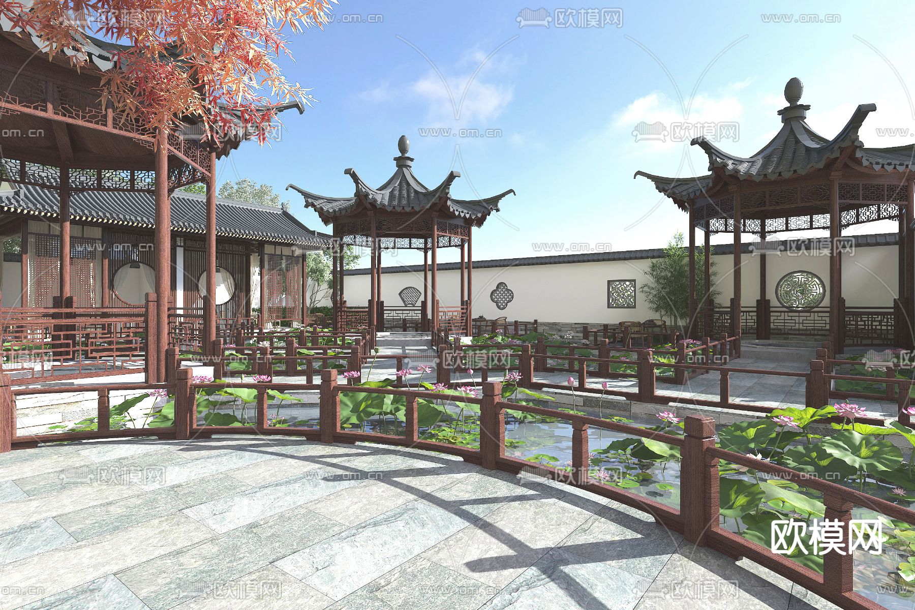 中式苏州荷花池园林景观3d模型
