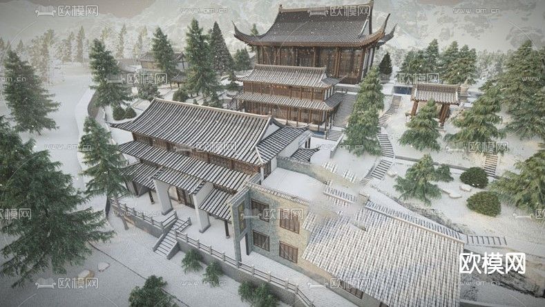 中式古建寺庙su模型下载（渲染图5）