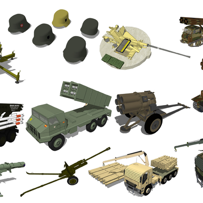  现代防空火炮火箭炮军事器材su模型 