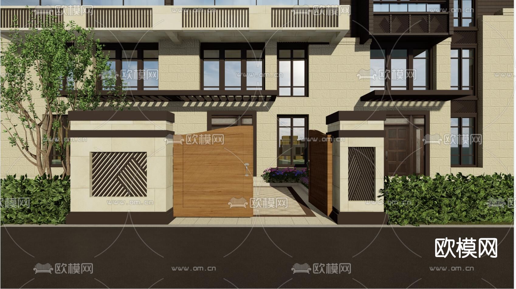 现代别墅外观su模型下载（渲染图1）