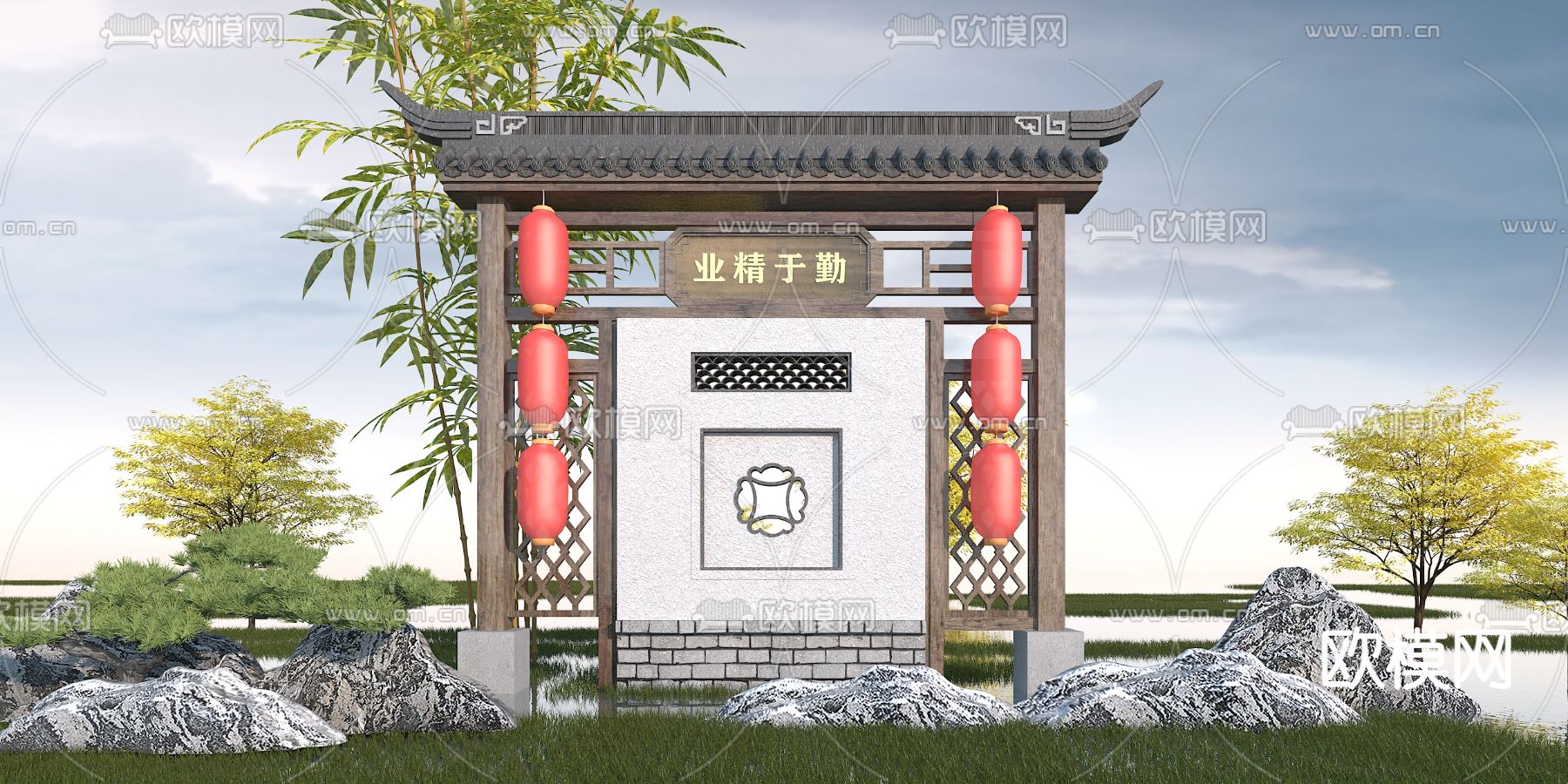中式园林景观墙3d模型