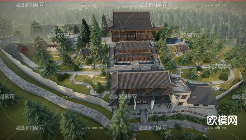 中式古建寺庙su模型下载（渲染图3）