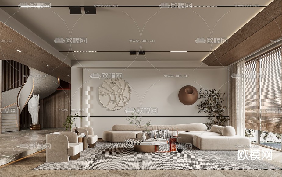现代布艺转角沙发组合3d模型下载_ID11488278_3dmax免费模型-欧模网