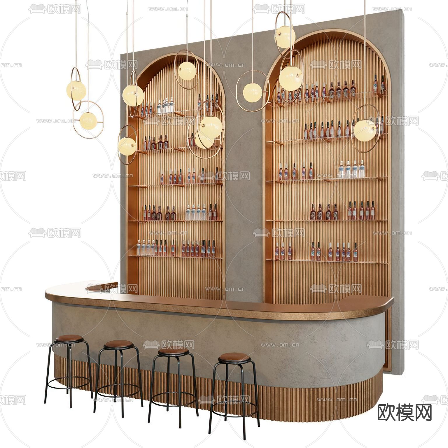 现代金属酒吧吧台3d模型下载（渲染图3）