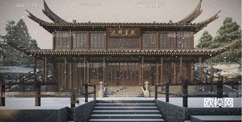 中式古建寺庙su模型下载（渲染图4）