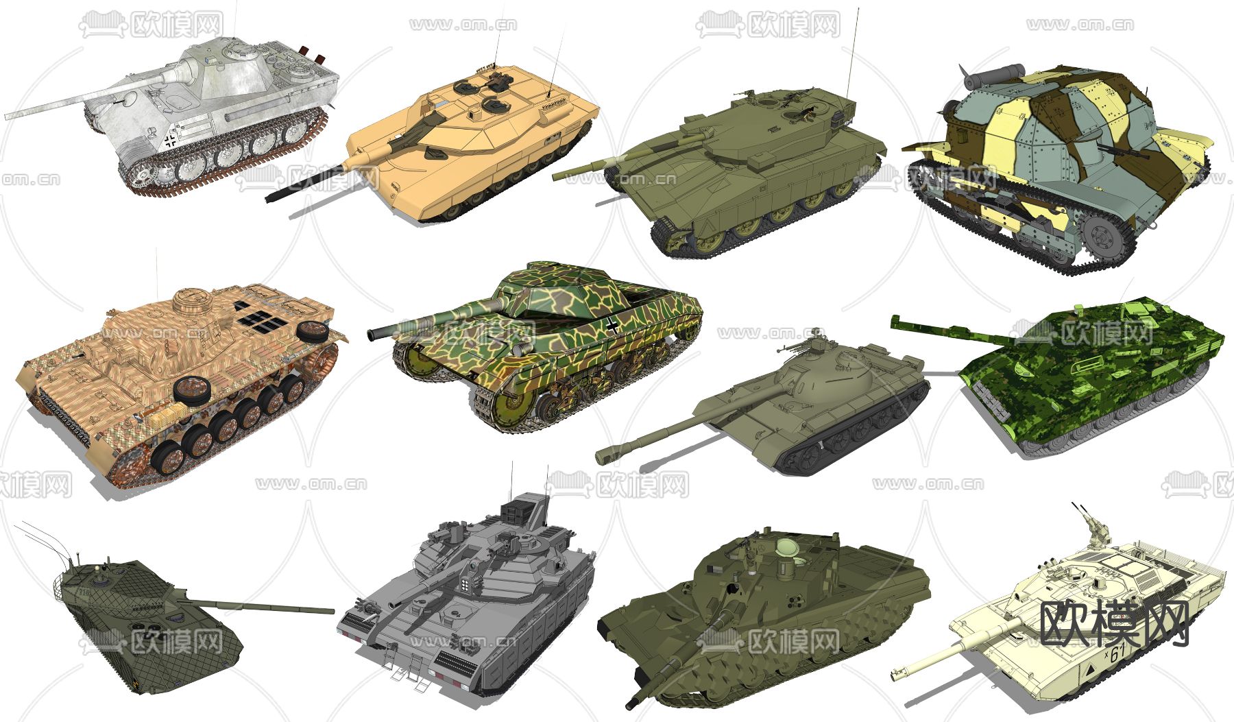 现代坦克军事器材su模型下载