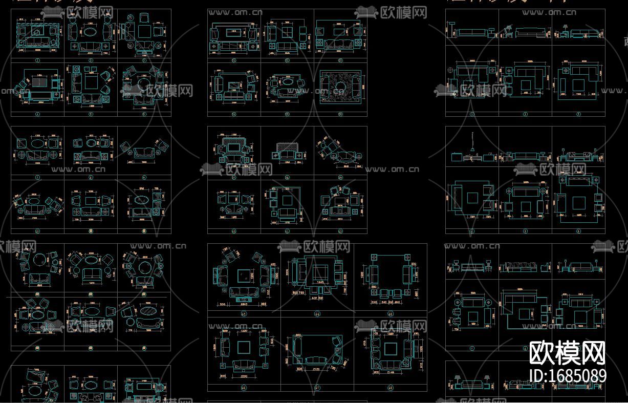 组合沙发平面cad图库下载（渲染图2）