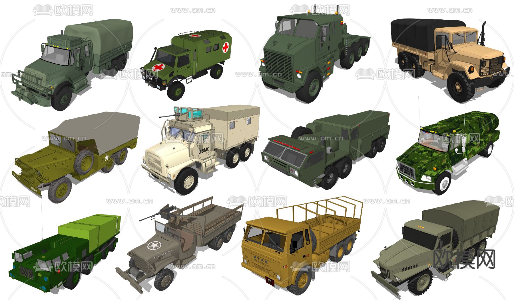 现代军车军事器材su模型下载