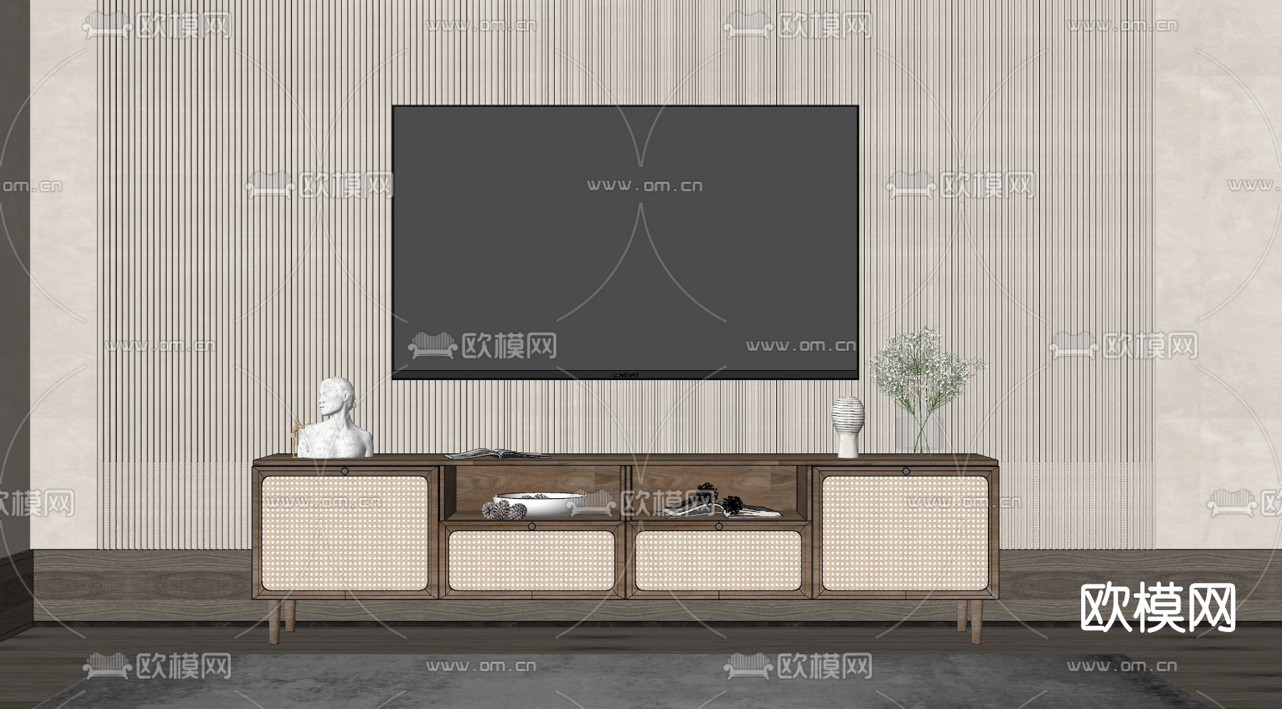 现代实木电视柜su模型下载